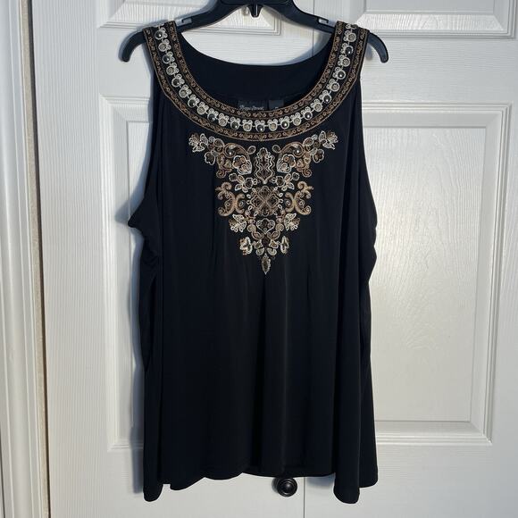 Maggie Barnes Shirt Women 2X 22/24 Black Sleeveless Embroidered Studded Tank Top - Picture 1 of 10